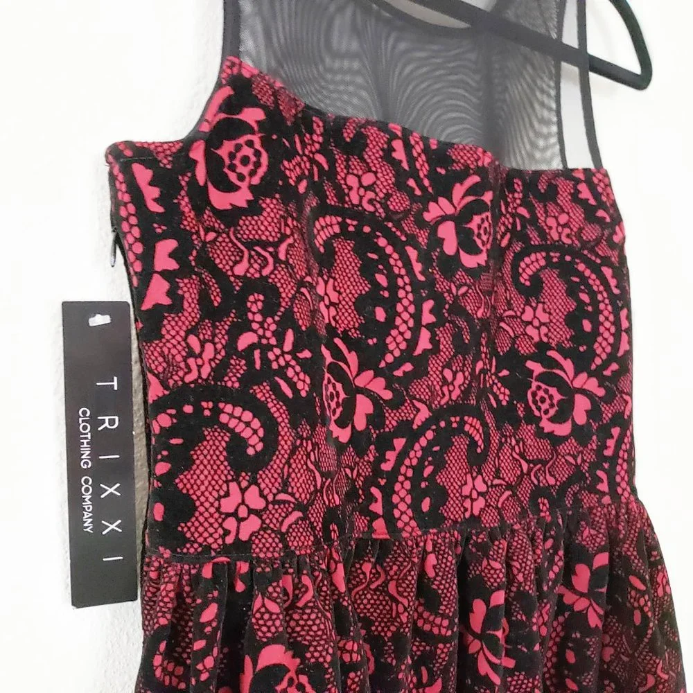 Trixxi Mesh Flocked Skater Dress Size L - Picture 7 of 8